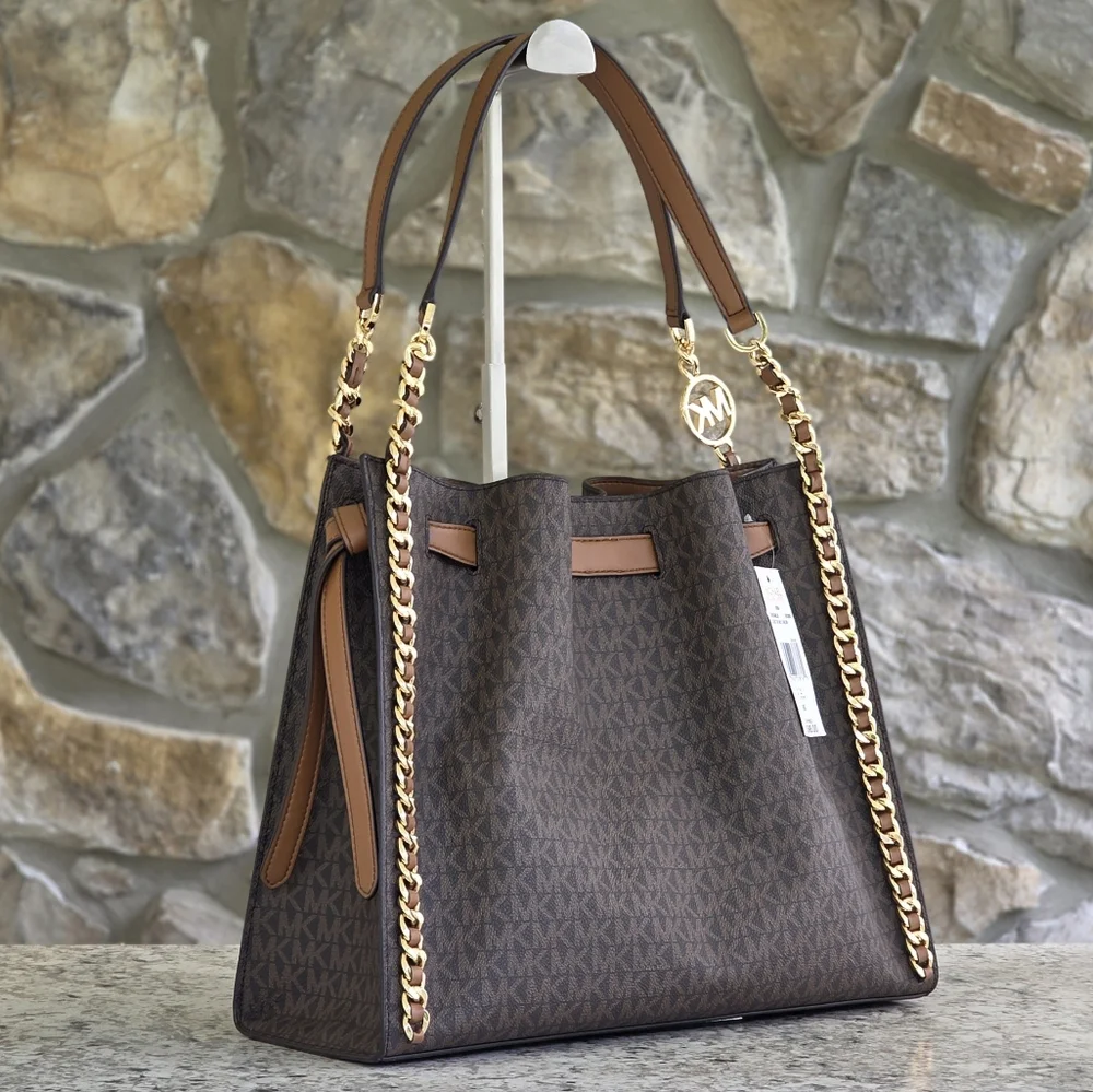Michael Kors Mina Logo Large Brown Shoulder Bag - Picture 3 of 10